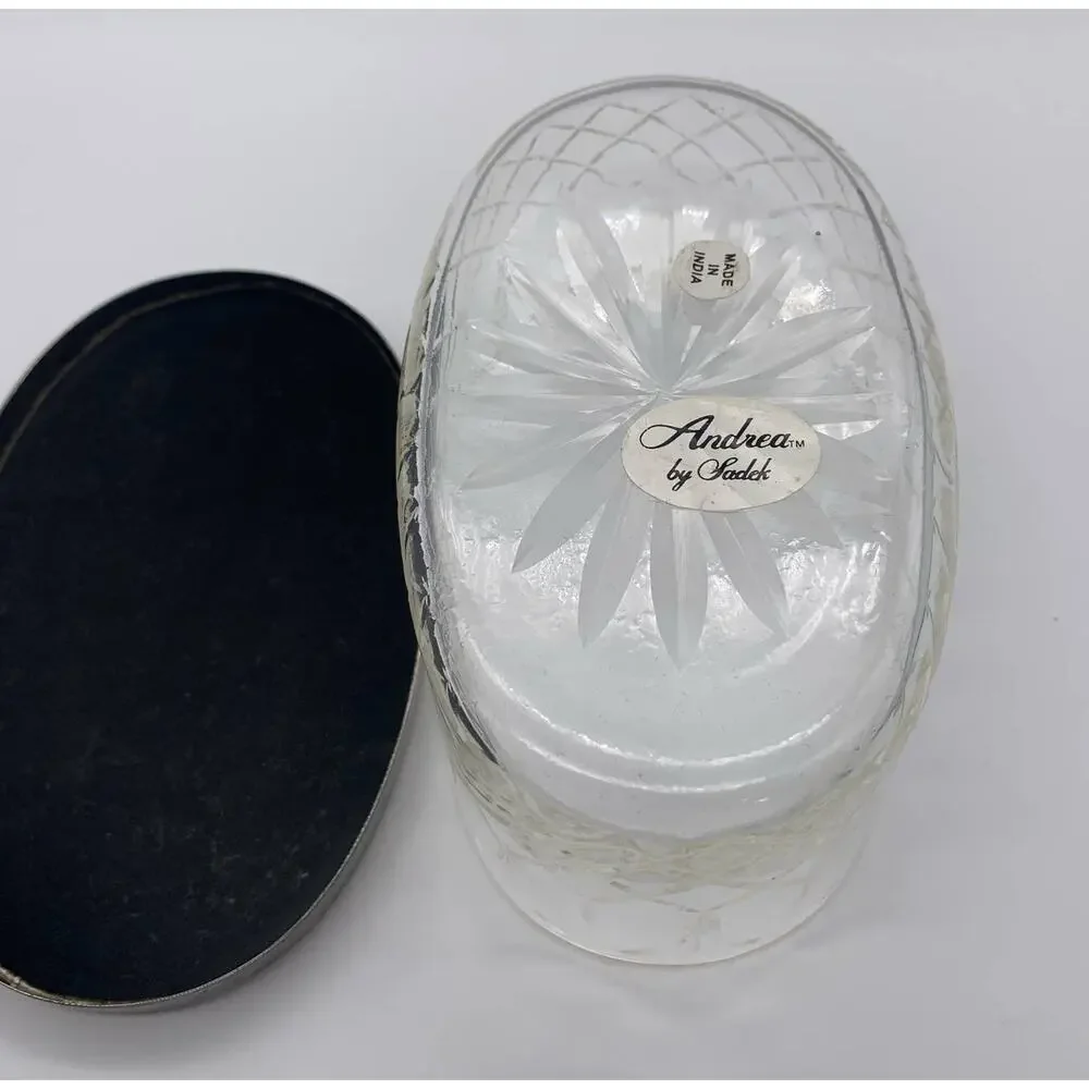 Vintage Andrea by Sadek Glass Dresser Bathroom Storage jars w/ Silverplate cover